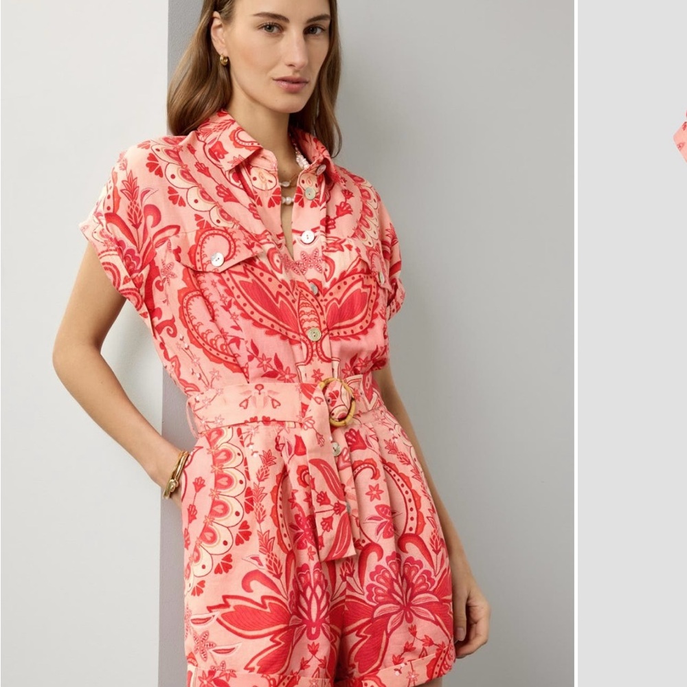 Farm Rio Jaipur Linen Print Romper with Belt - Picture 6 of 13